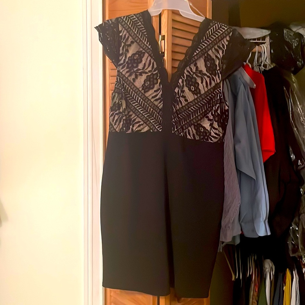 Sexy black and nude lace dress